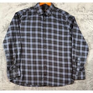 Versace 19V69 Italia Modern Fit Dress Shirt  Mens Large 16 1/2 Blue Plaid Preppy